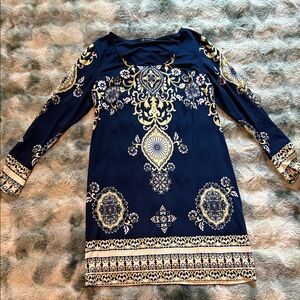 INC International Concepts Navy and Gold Long Sleeve Dress